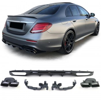 Galinio bamperio difuzorius su duslintuvo antgaliais skirtas Mercedes E-Class W213 S213 Standard (2016-2019) E63 Design Black Edition
