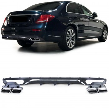 Galinio bamperio difuzorius su duslintuvo antgaliais skirtas Mercedes E-Class W213 S213 Standard (2016-2019) E63 Design Chrome Edition
