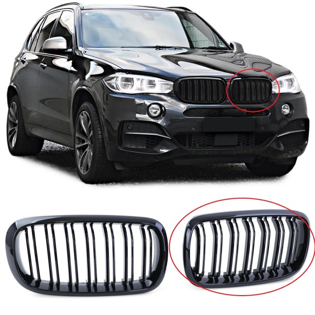 LEFT SIDE Central Grilles Kidney suitable for BMW X5 F15 X6 F16 (2014-2018) X5M X6M Double Stripe Design M-Package Sport