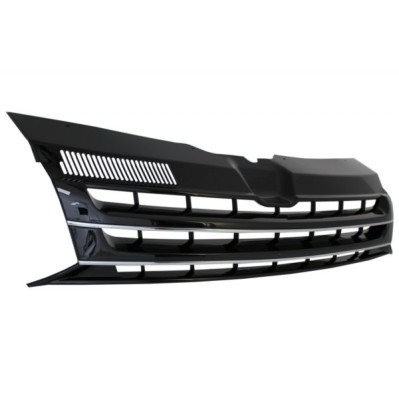 Badgeless Front Grille suitable for VW T5.1 Facelift Transporter (2010-2015) Black with Chrome Stripes