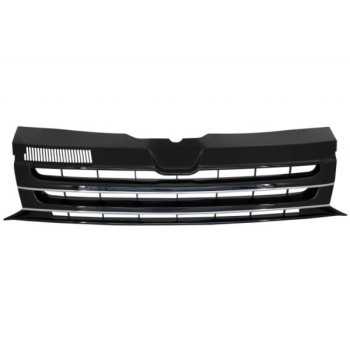 Badgeless Front Grille suitable for VW T5.1 Facelift Transporter (2010-2015) Black with Chrome Stripes