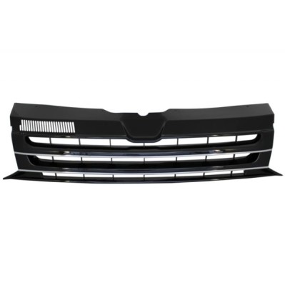 Badgeless Front Grille suitable for VW T5.1 Facelift Transporter (2010-2015) Black with Chrome Stripes