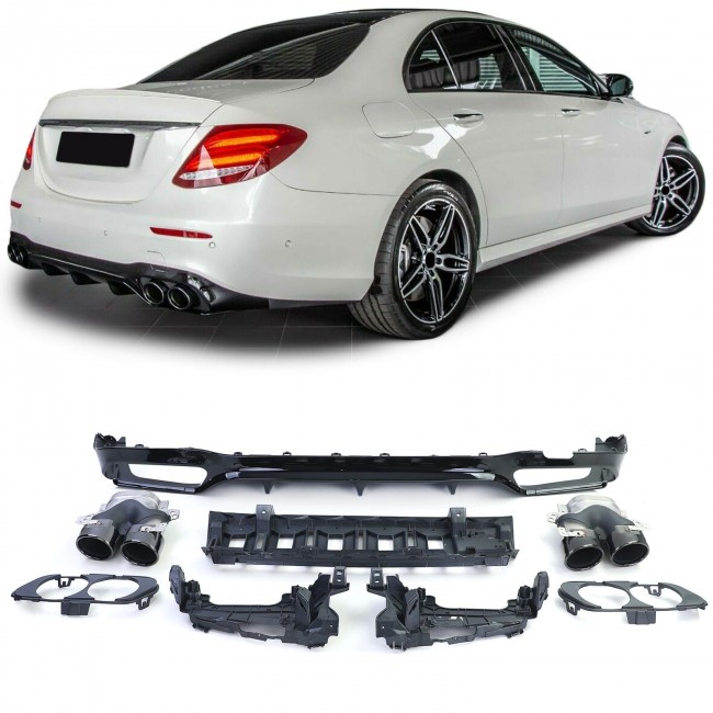 Galinio bamperio difuzorius su duslintuvo antgaliais skirtas Mercedes E-Class W213 (2016-2019) E53 Design Night Package