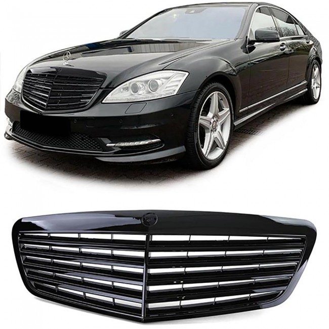 Front Grille suitable for Mercedes S-Class W221 Facelift (2010-2013) S63 S65 Design Piano Black