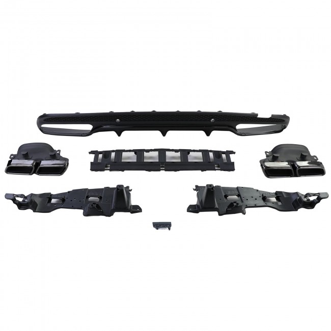 Galinio bamperio difuzorius su juodais antgaliais skirtas Mercedes E-Class W212 S212 Facelift (2013-2016) only Sport package Bumper