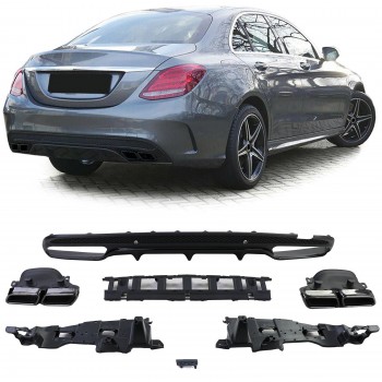 Galinio bamperio difuzorius su juodais antgaliais skirtas Mercedes E-Class W212 S212 Facelift (2013-2016) only Sport package Bumper