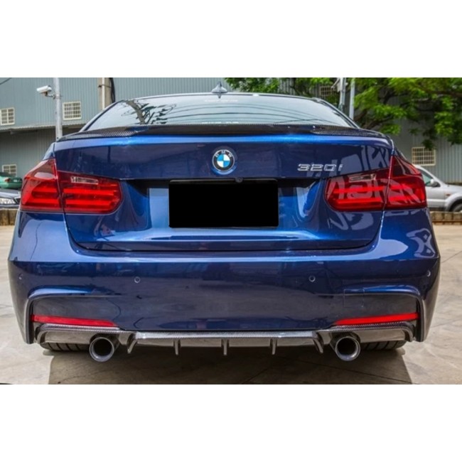 Rear Bumper Spoiler Valance Diffuser Double Outlet for Single Exhaust suitable for BMW 3 Series F30 F31 (2011-2019) M Performance Design Carbon Film Coating
