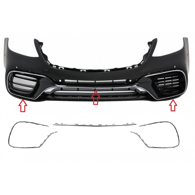 Chrome Parts Trim Strips suitable for Mercedes S-Class W222 (2013-2020) S65 S63 Design bumper