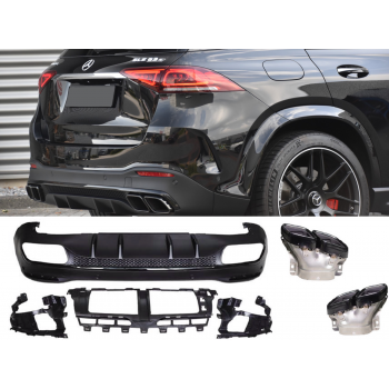 Fits for Mercedes W167 GLE SUV Rear spoiler diffuser + exhaust tips (BLACK) 63 AMG LOOK 