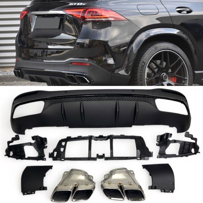 Fits for Mercedes W167 GLE SUV Rear spoiler diffuser + exhaust tips (CHROME) 