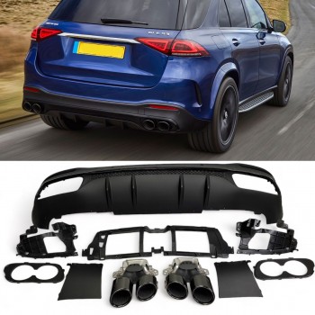 Fits for Mercedes W167 GLE SUV Rear spoiler diffuser + exhaust tips (BLACK) 
