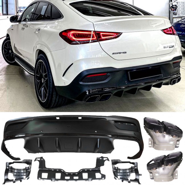 Fits for Mercedes C167 GLE COUPE Rear spoiler diffuser + exhaust tips (BLACK) 