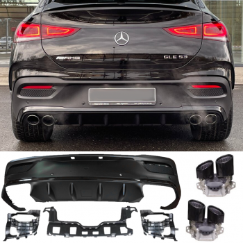 Fits for Mercedes C167 GLE COUPE Rear spoiler diffuser + exhaust tips (BLACK) 53 AMG LOOK 
