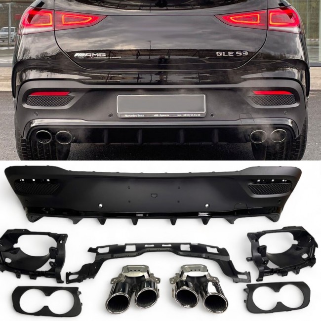 Fits for Mercedes C167 GLE COUPE Rear spoiler diffuser + exhaust tips (CHROME) 
