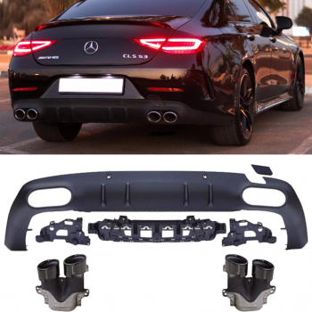 Suitable for Mercedes X257 C257 CLS diffuser + exhaust pieces (BLACK) in CLS 53 AMG design