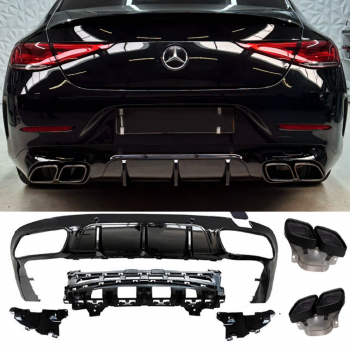 Suitable for Mercedes X257 C257 CLS diffuser + exhaust pieces (BLACK) in CLS 63 AMG design