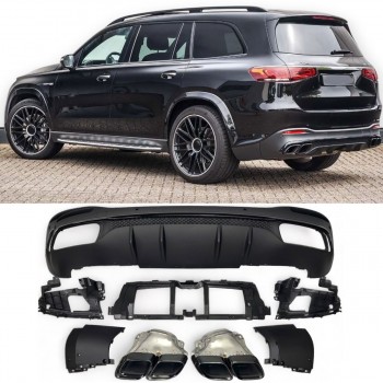 Fits for Mercedes X167 GLS Rear spoiler diffuser + exhaust tips (BLACK) 