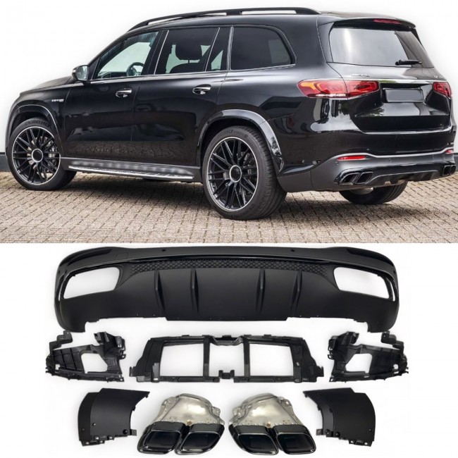 Fits for Mercedes X167 GLS Rear spoiler diffuser + exhaust tips (BLACK) 