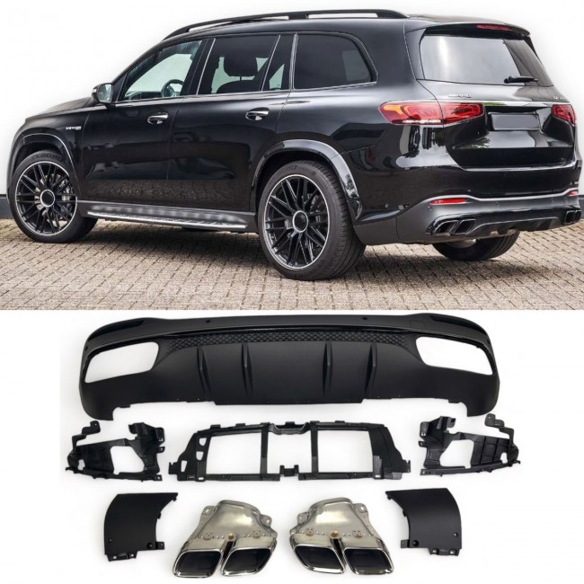 Fits for Mercedes X167 GLS Rear spoiler diffuser + exhaust tips (CHROME) 