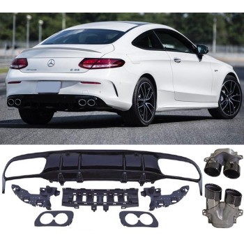 Rear spoiler diffuser + exhaust tips (BLACK) for Mercedes C205 A205