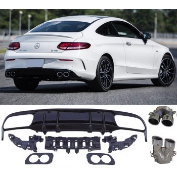 Rear spoiler diffuser + exhaust tips (CHROME) in C43 AMG LOOK for Mercedes C205 A205
