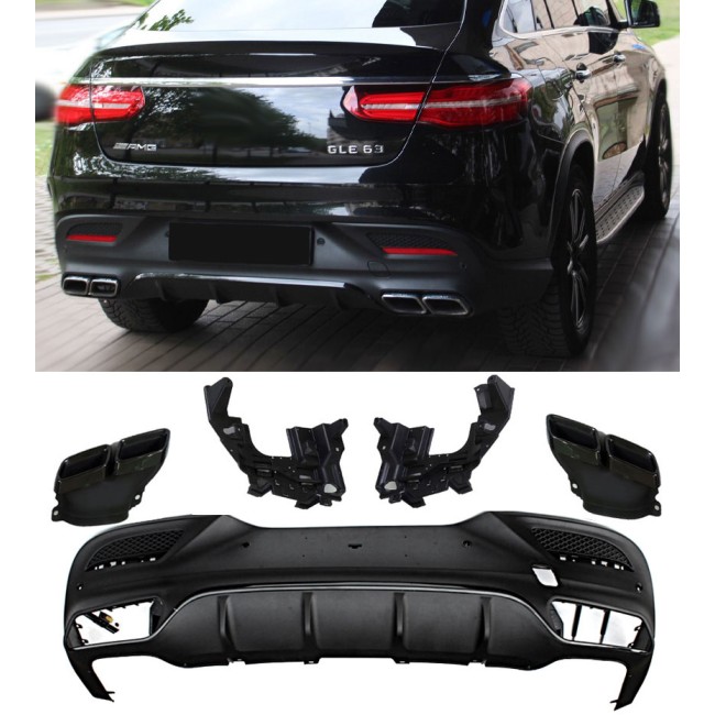 Fits for Mercedes C292 GLE COUPE Rear spoiler diffuser + exhaust tips (BLACK) 
