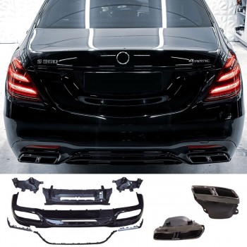 Diffuser + Exhaust pieces (BLACK) for Mercedes S  W222 Facelift