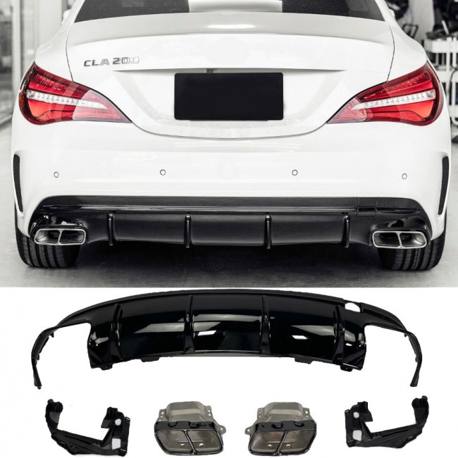 Diffuser + exhaust tips (BLACK) CLA 45 for Mercedes CLA-Class C117 X117