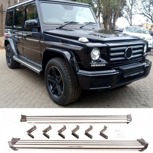 Stainless steel running boards with anti-slip rubber strips - Side Steps fits Mercedes W463 G 1990-2018
