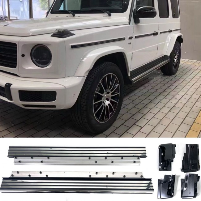 Stainless steel running boards with anti-slip rubber strips - Side Steps fits Mercedes W463 G 2018-2024