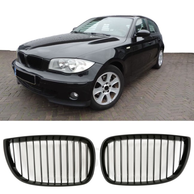 GRILLE  FITS FOR BMW E87 SPORT 04-07 SINGLE SLAT GLOSS BLACK 