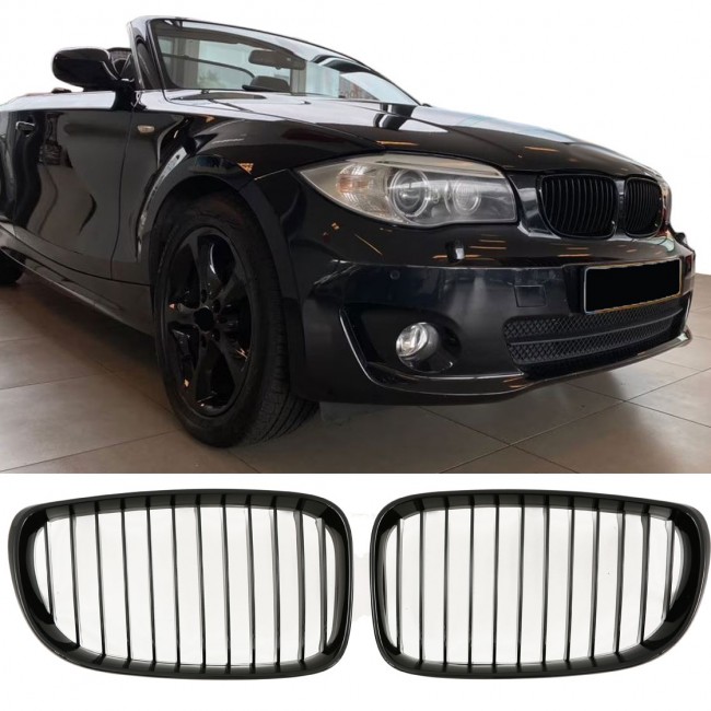 GRILLE  FITS FOR BMW E87 LCI + E81 E82 E88 SPORT 07-11 SINGLE SLAT GLOSS BLACK 