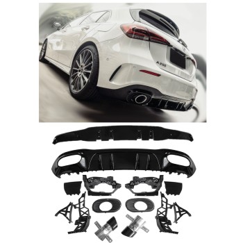 Rear spoiler diffuser + exhaust tips 2x1 (BLACK) for Mercedes W177