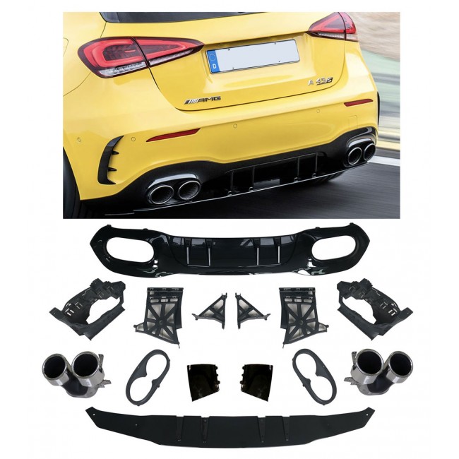 Rear spoiler diffuser + exhaust trims (CHROME) for Mercedes W177