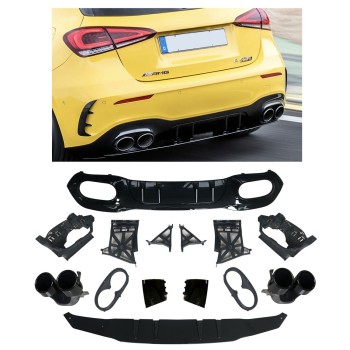 Rear spoiler diffuser + exhaust trims (BLACK) for Mercedes W177