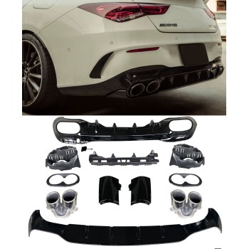 Rear spoiler diffuser + exhaust trims (CHROME) for Mercedes W118