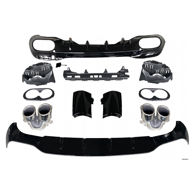 Rear spoiler diffuser + exhaust trims (CHROME) for Mercedes W118