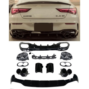 Rear spoiler diffuser + exhaust trims (BLACK) for Mercedes W118