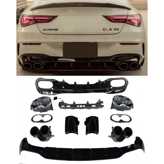 Rear spoiler diffuser + exhaust trims (BLACK) for Mercedes W118