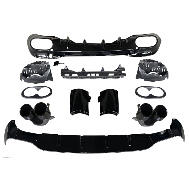 Rear spoiler diffuser + exhaust trims (BLACK) for Mercedes W118