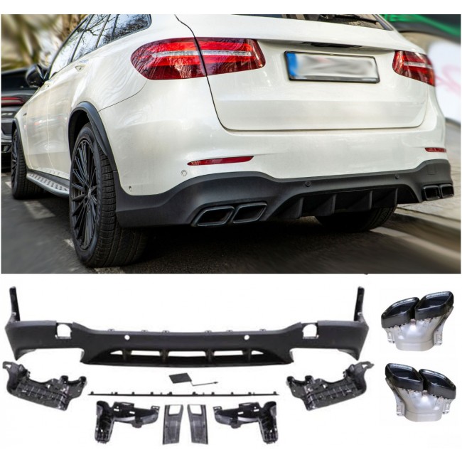 Rear spoiler diffuser + exhaust tips (BLACK) for Mercedes X253 GLC