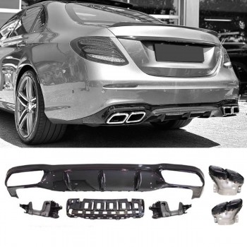Suitable for Mercedes W213 E-Class rear spoiler diffuser + tailpipes (BLACK) 