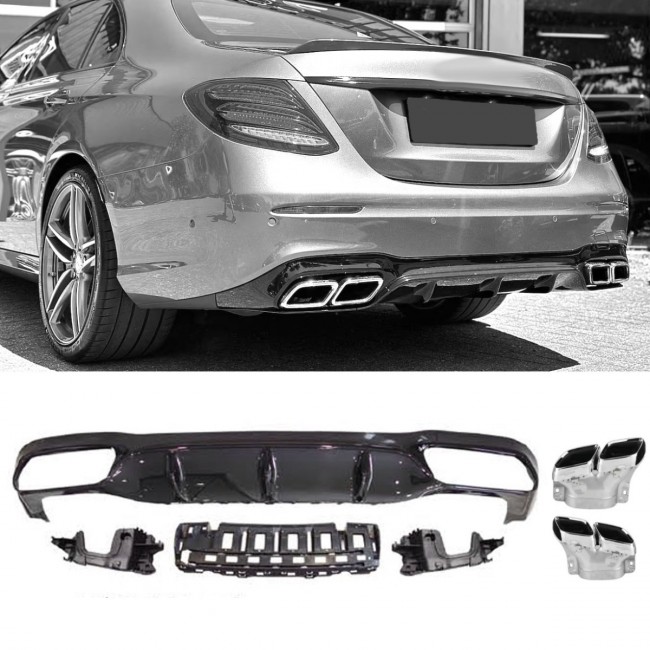 Suitable for Mercedes W213 E-Class rear spoiler diffuser + tailpipes (CHROME) 