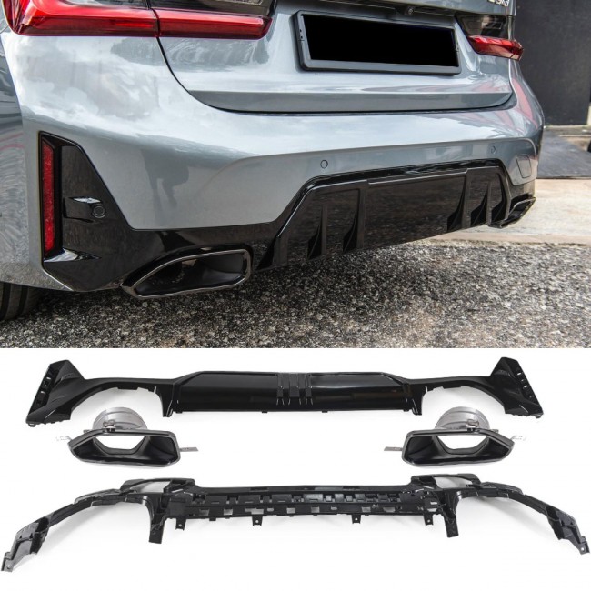DIFFUSER + EXHAUST TIP BLACK SUITABLE FOR BMW 3 SERIES G20 / G21 LCI from 07/2022 with M package
