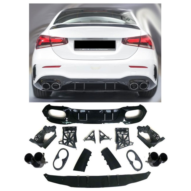 Rear spoiler diffuser + exhaust tips (BLACK) for Mercedes V177