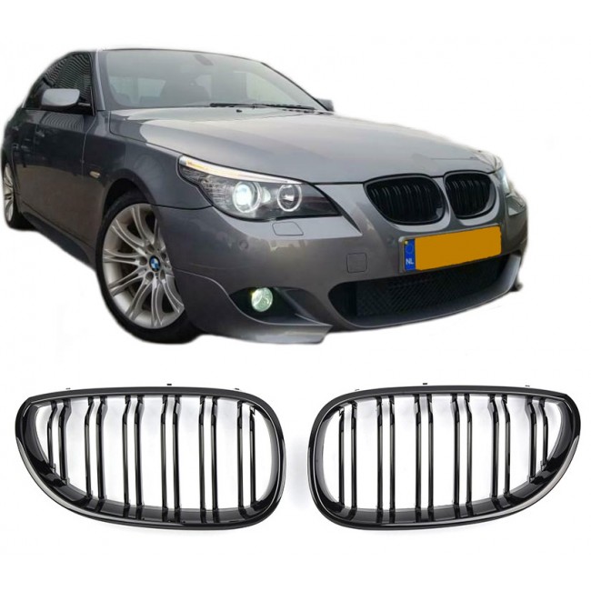 FITS FOR BMW E60 E61 SPORT GRILLE GLOSS BLACK 