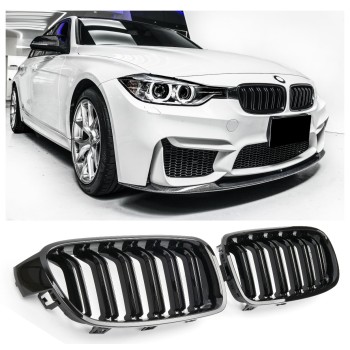 FITS FOR BMW F30 F31 SPORT GRILLE DOUBLE SLAT GLOSSY BLACK 
