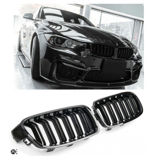 FITS FOR BMW F30 F31 SPORT GRILLE DOUBLE SLAT GLOSSY BLACK 