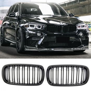 GRILLE FITS FOR BMW X5 / X6 F15 F16 SPORT DOUBLE SLAT GLOSS BLACK 