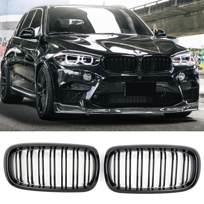 GRILLE FITS FOR BMW X5 / X6 F15 F16 SPORT DOUBLE SLAT GLOSS BLACK 